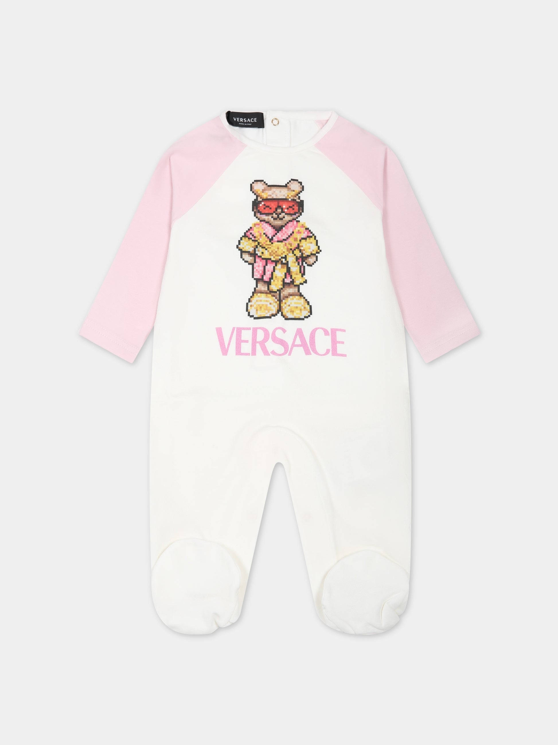 Tutina bianca per neonata con Teddy Bear e logo,Versace,1000137 1A08089 6WA50