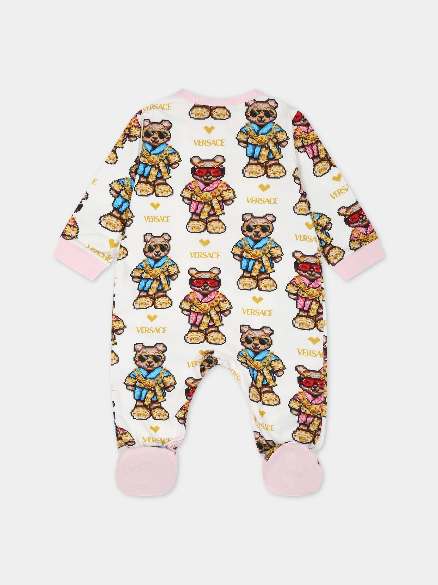 Set bianco per neonata con Teddy bear e logo,Versace,1011062 1A08117 2WH60