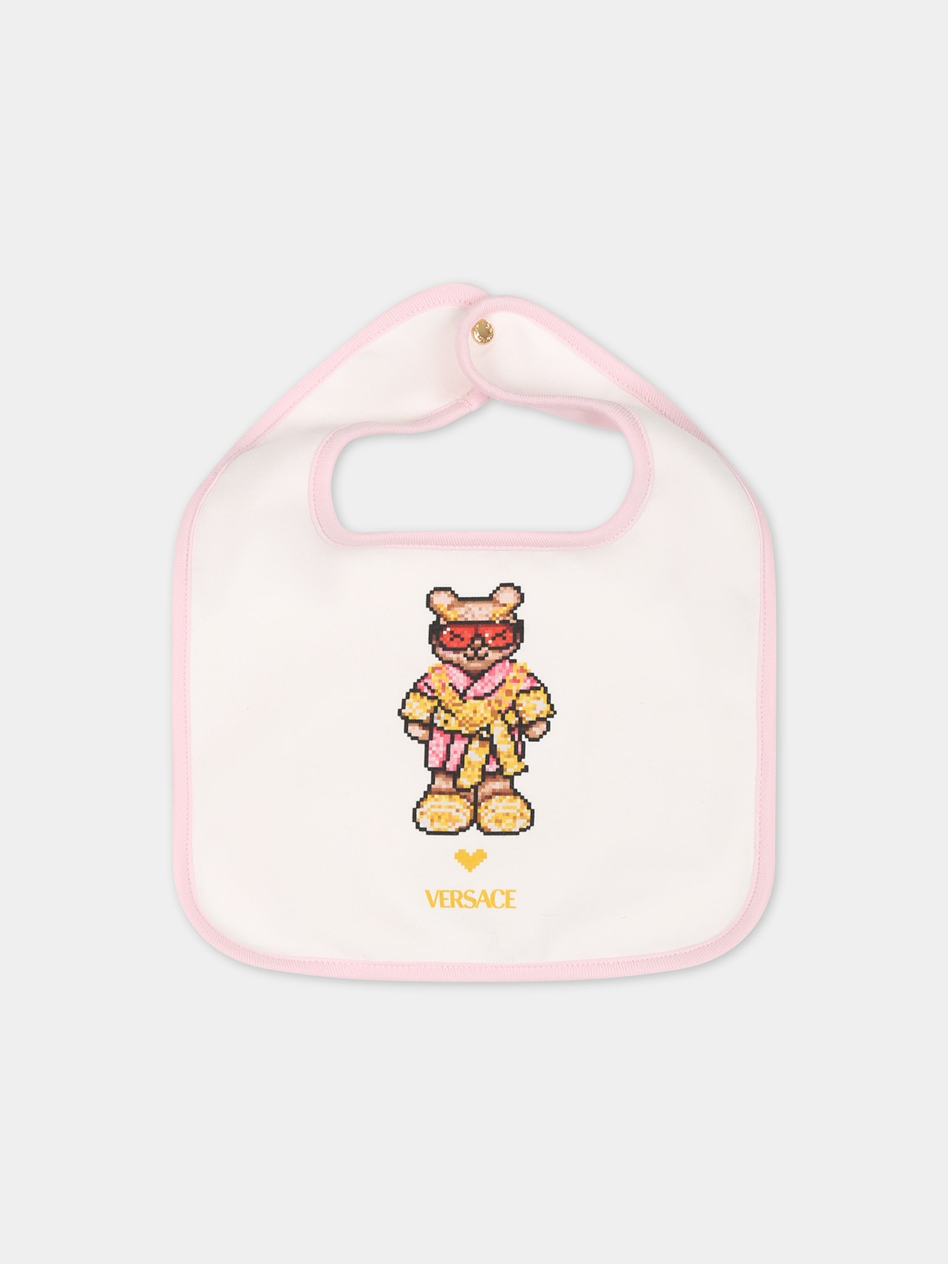 Set bianco per neonata con Teddy bear e logo,Versace,1011062 1A08117 2WH60