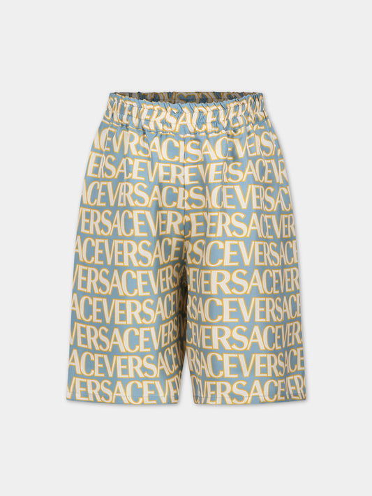 Shorts celesti per bambino con logo,Versace,1005249 1A08112 5V510