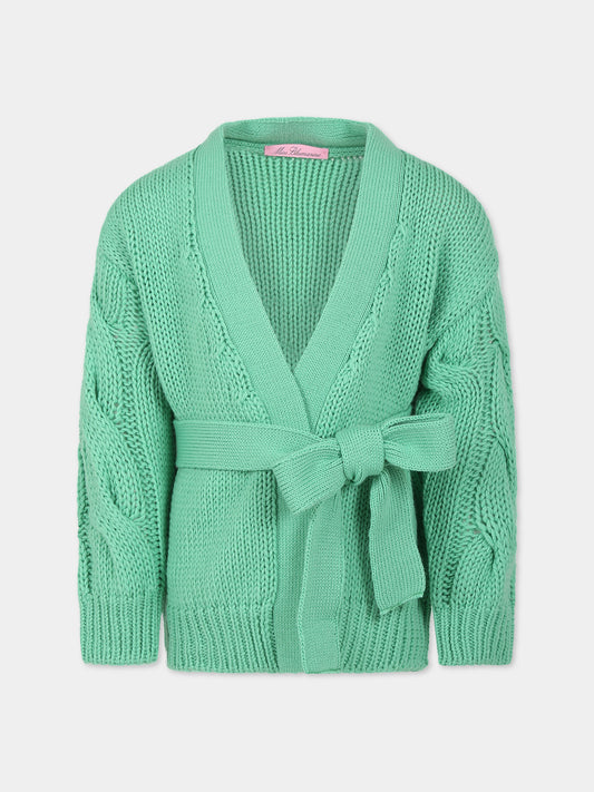 Cardigan verde per bambina con logo,Blumarine Baby,IF3088 X0523