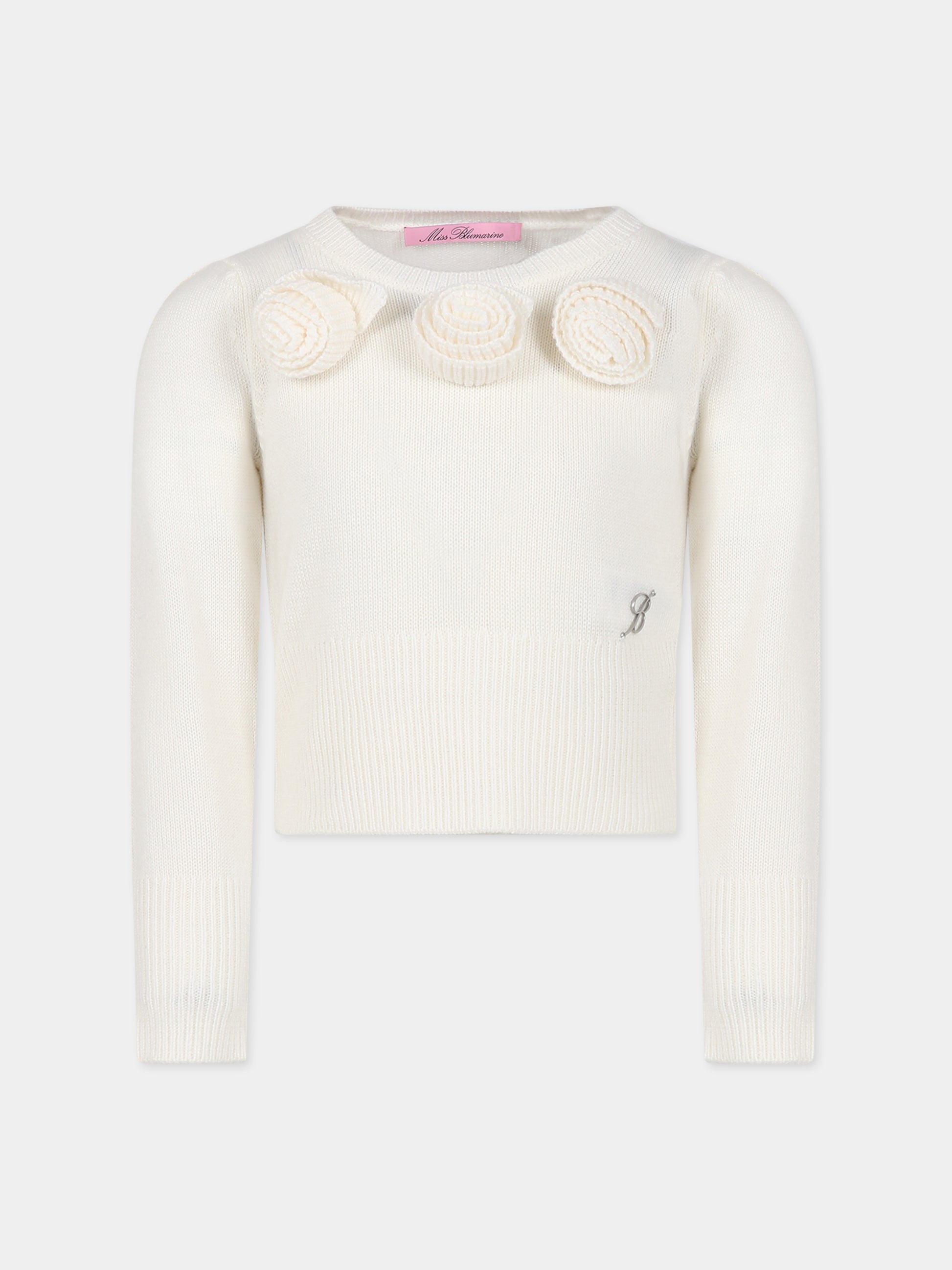 Maglione avorio per bambina con logo,Blumarine Baby,IF3034 10602