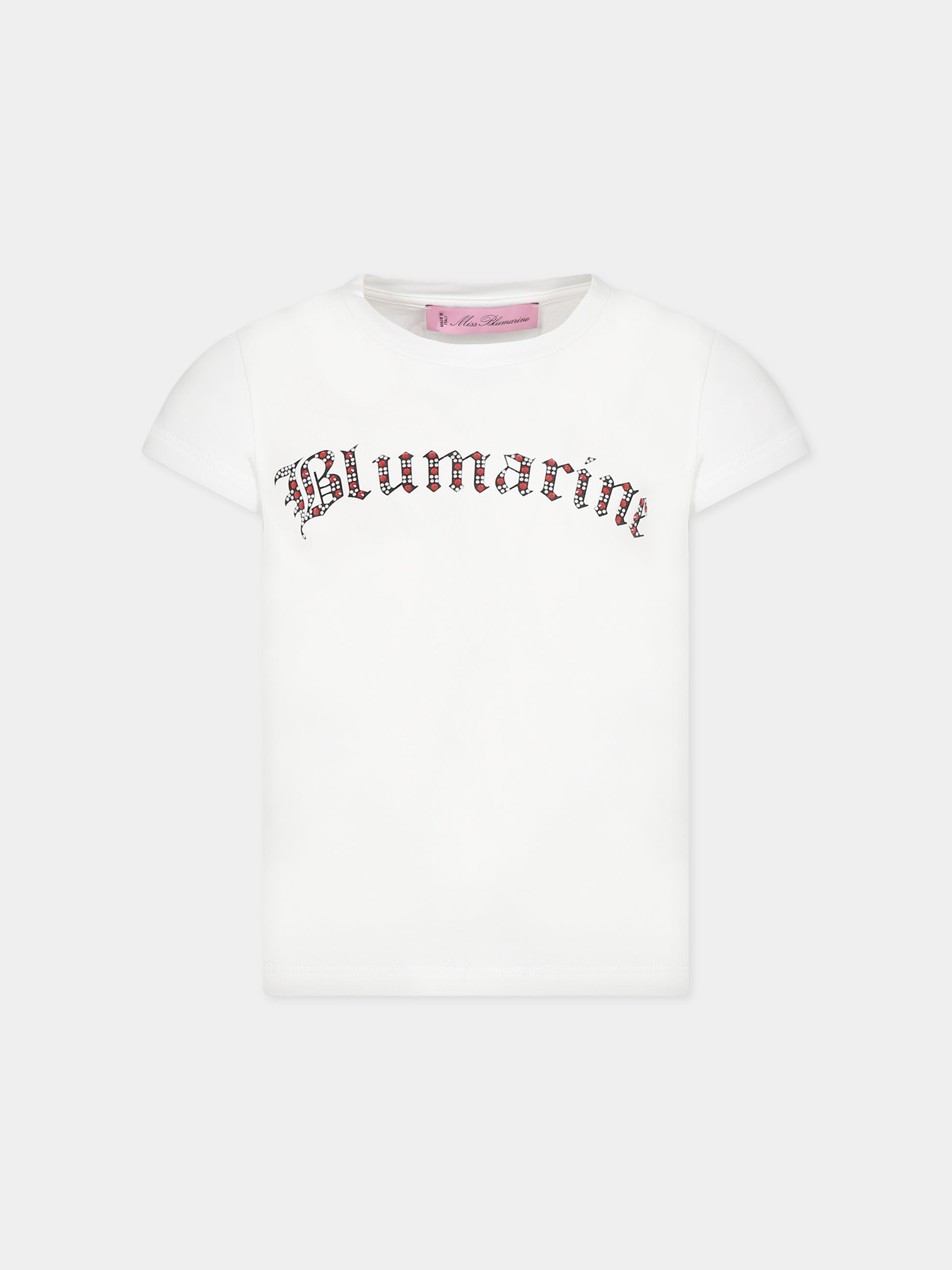 T-shirt avorio per bambina con logo,Blumarine Baby,IF3044 09958