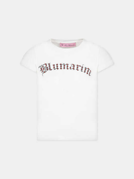 T-shirt avorio per bambina con logo,Blumarine Baby,IF3044 09958