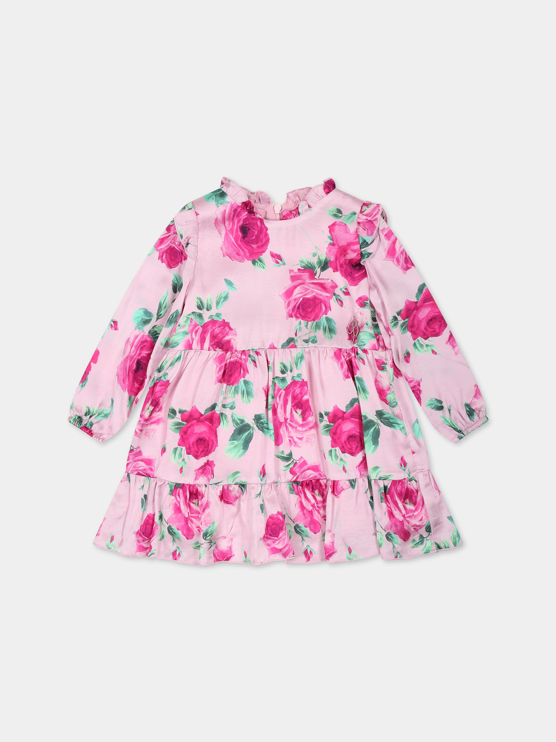 Vestito rosa per neonata con rose e logo,Blumarine Baby,IF3186 Q9829