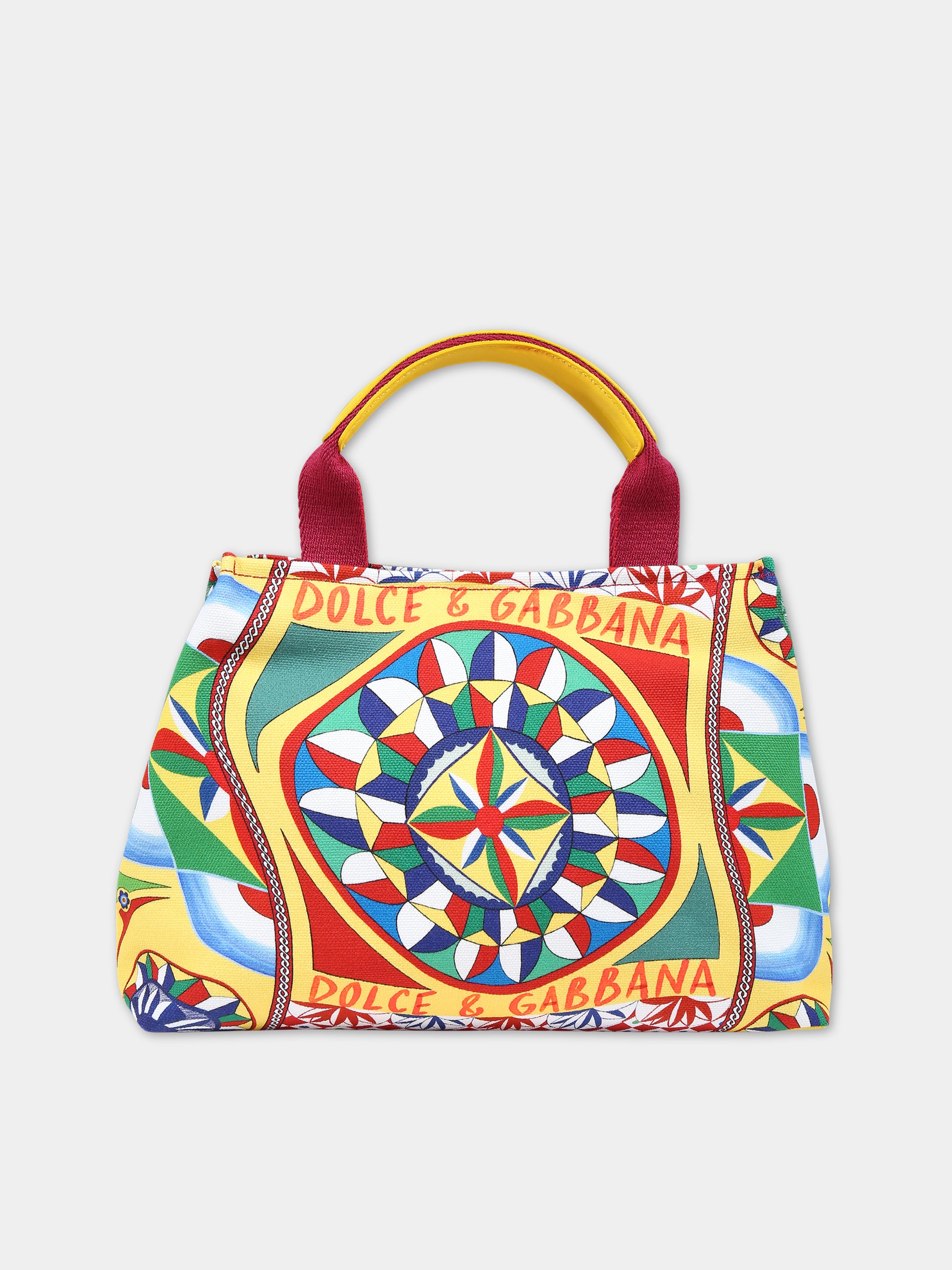 Borsa gialla per bambina con logo e stampa carretto,Dolce & Gabbana Kids,EB0116 AE890 HH4KV