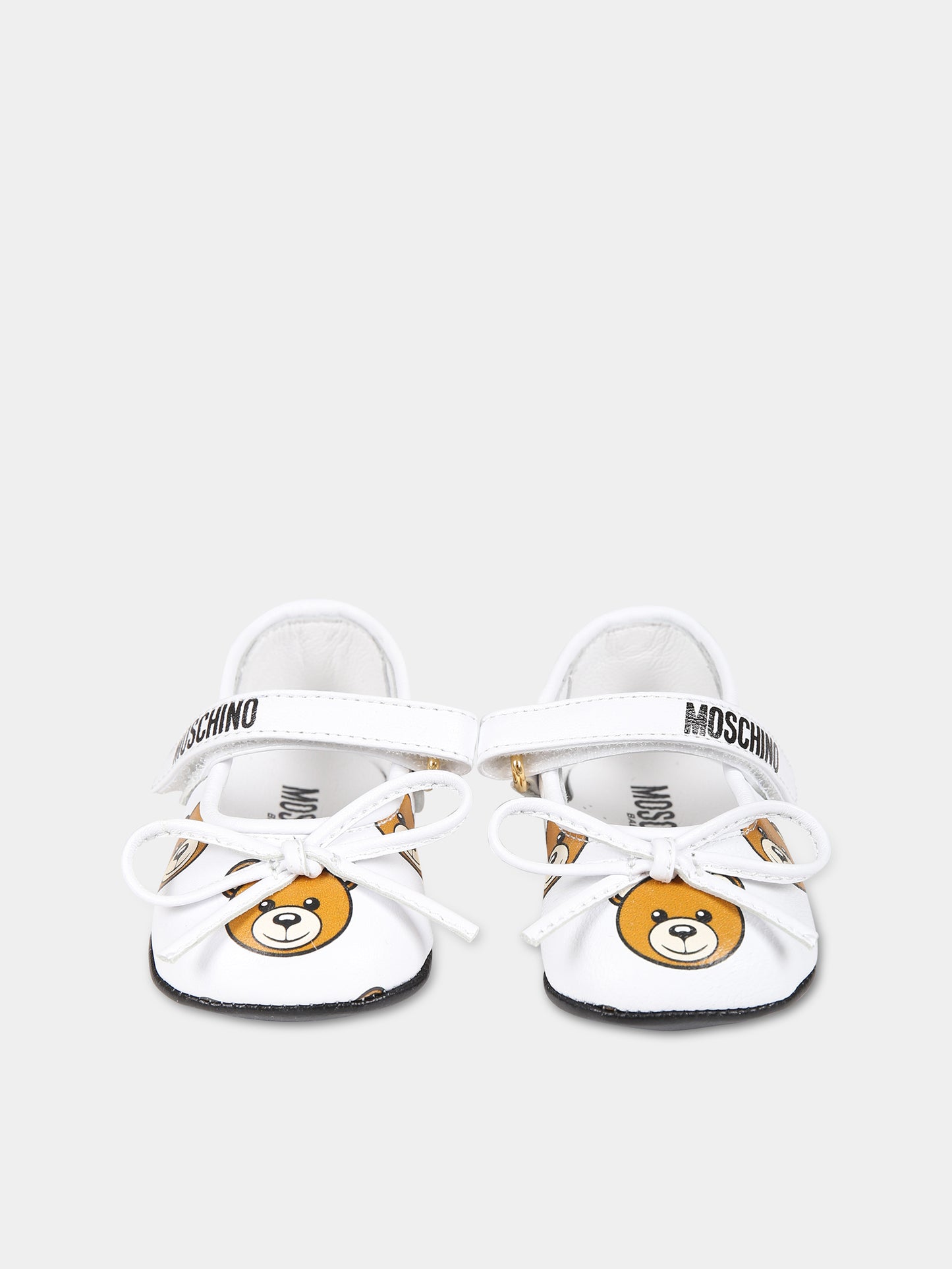 Ballerine bianche per neonata con logo e Teddy Bear,Moschino Kids,75802 1