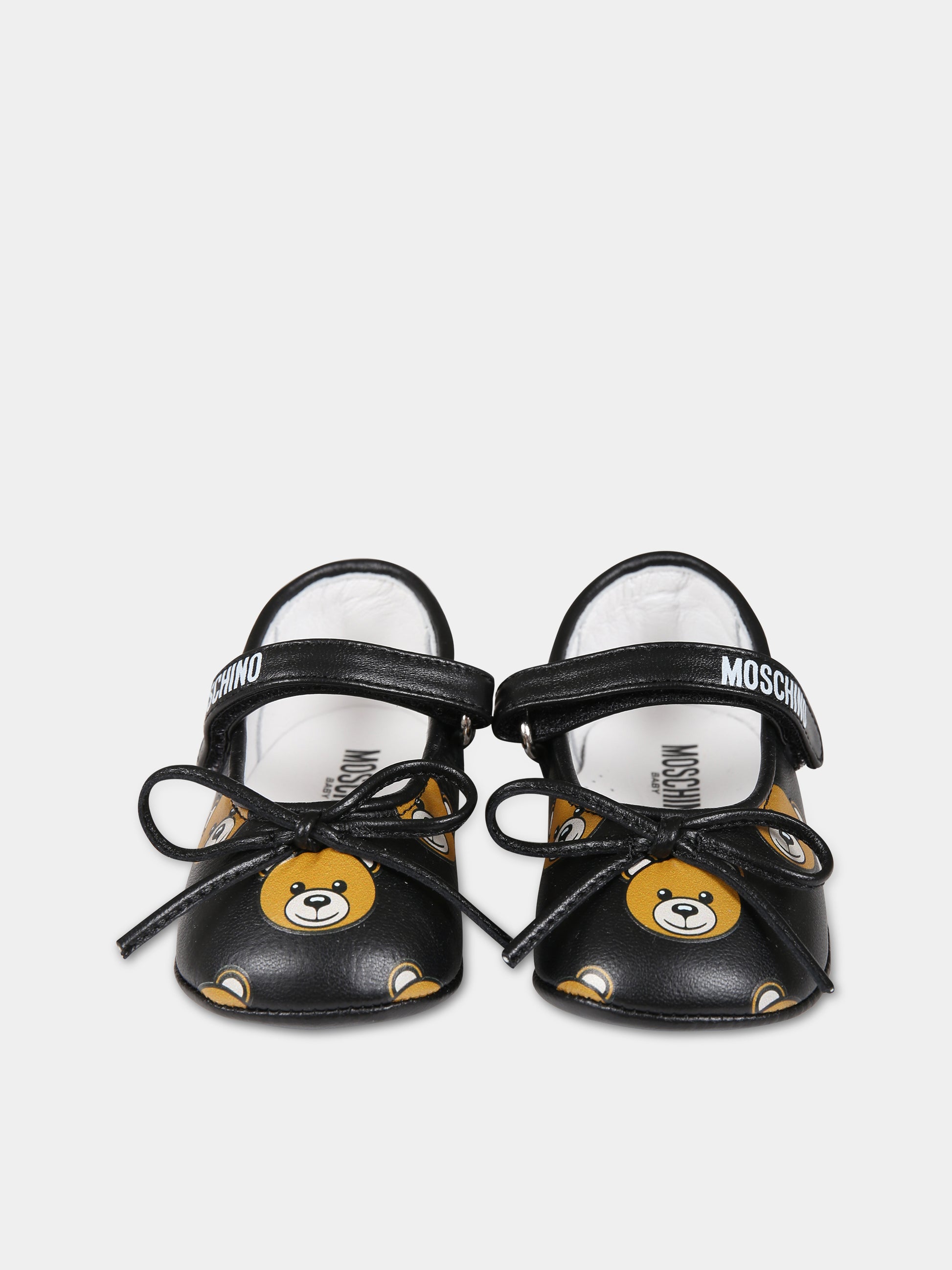Ballerine nere per neonata con logo e Teddy Bear,Moschino Kids,75802 75810 1