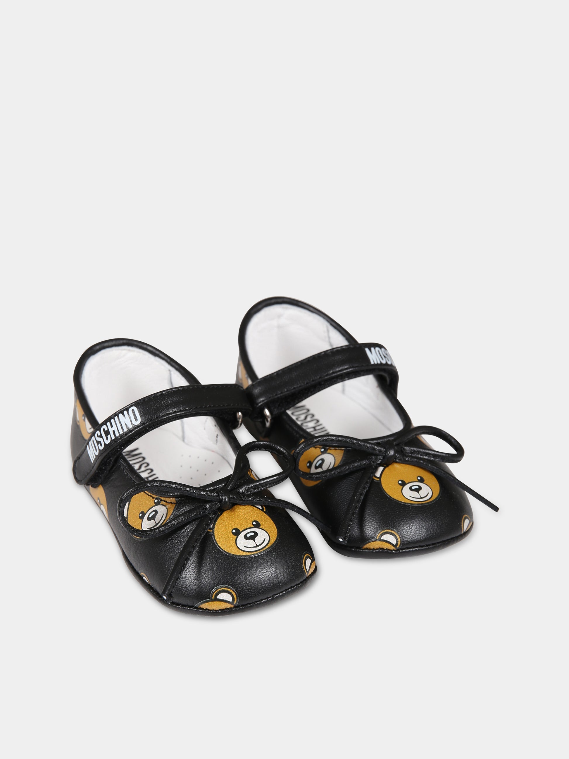 Ballerine nere per neonata con logo e Teddy Bear,Moschino Kids,75802 75810 1