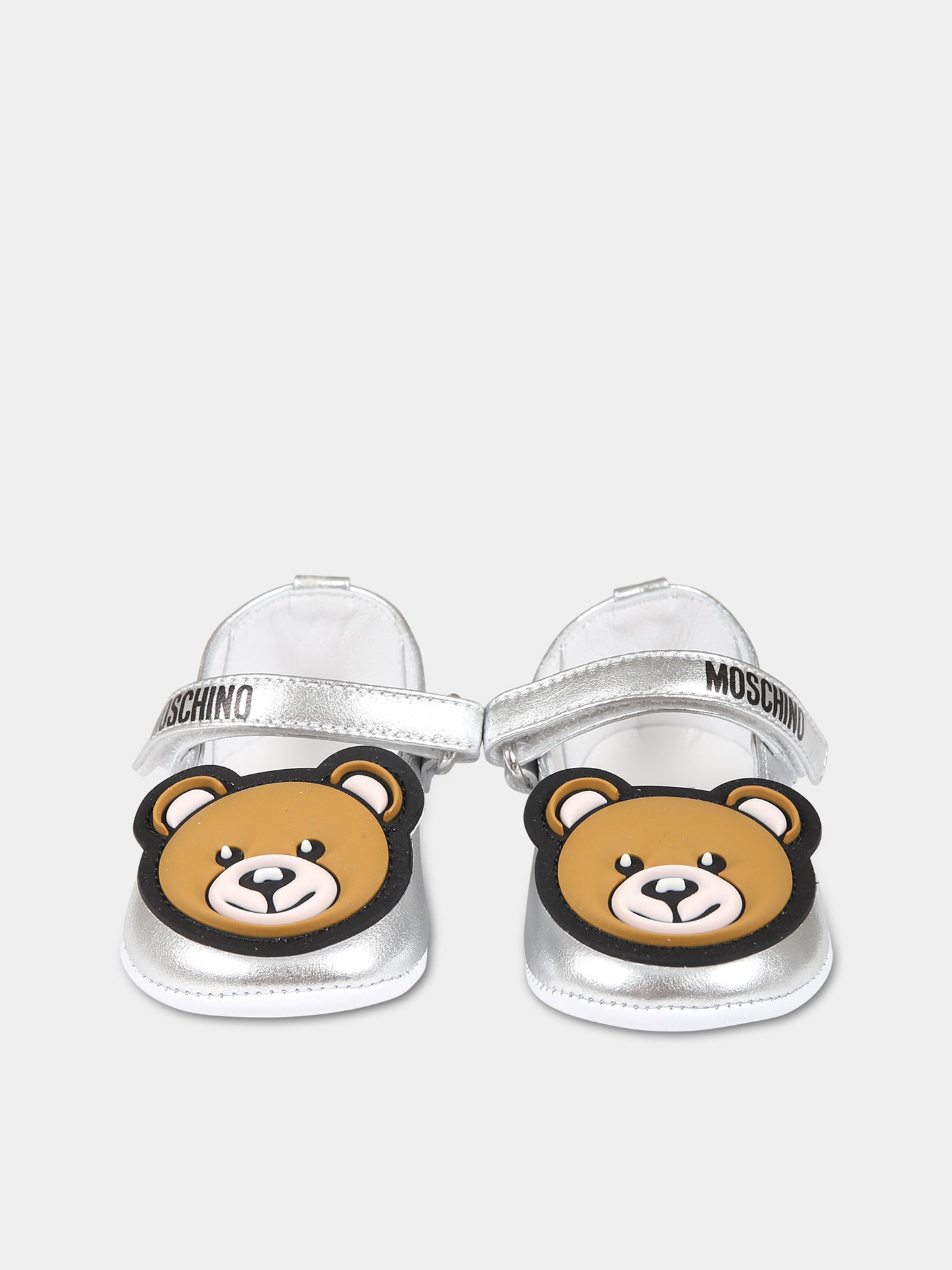 Ballerine argento per neonata con logo e Teddy Bear,Moschino Kids,75805 2