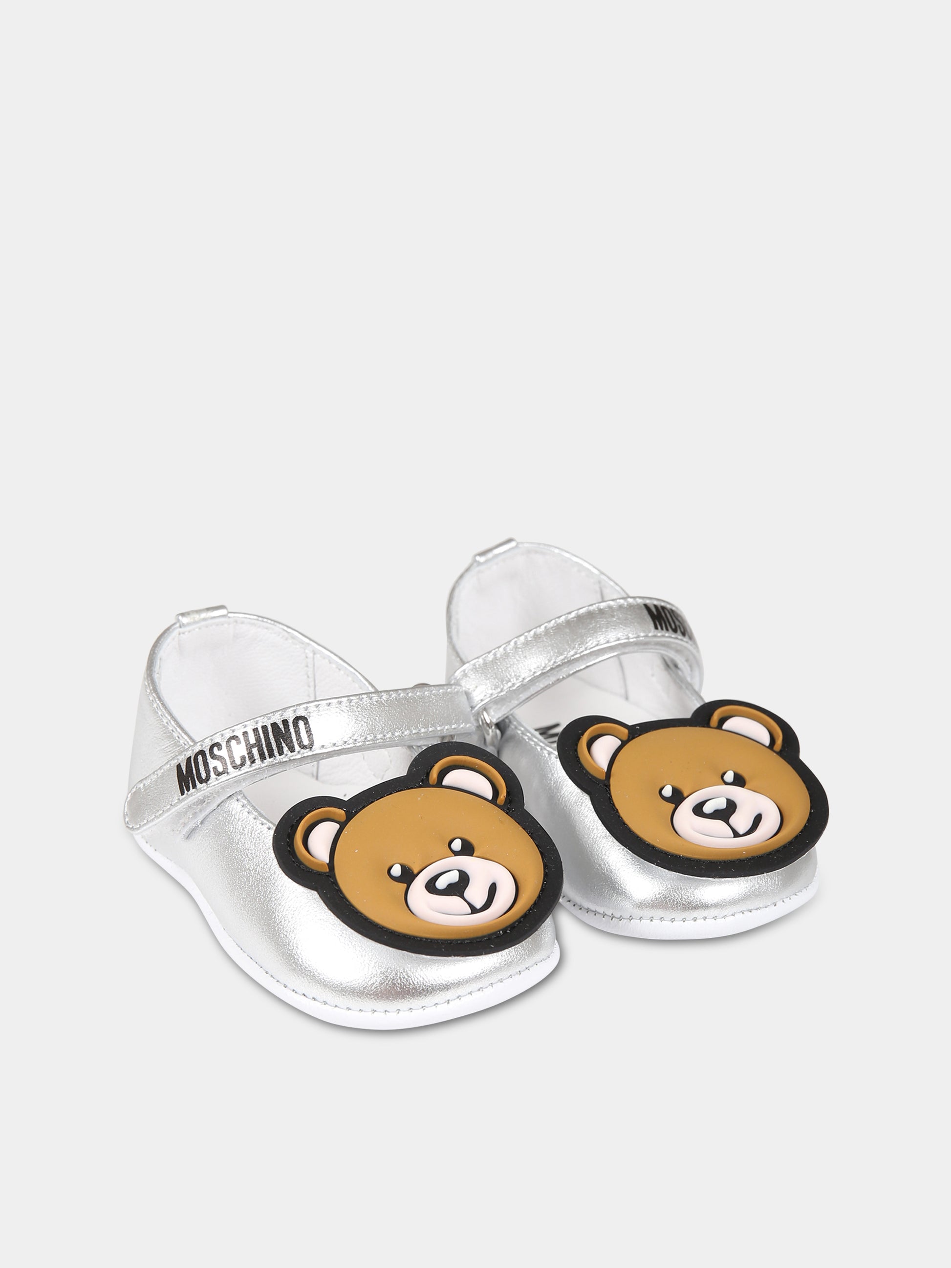Ballerine argento per neonata con logo e Teddy Bear,Moschino Kids,75805 2