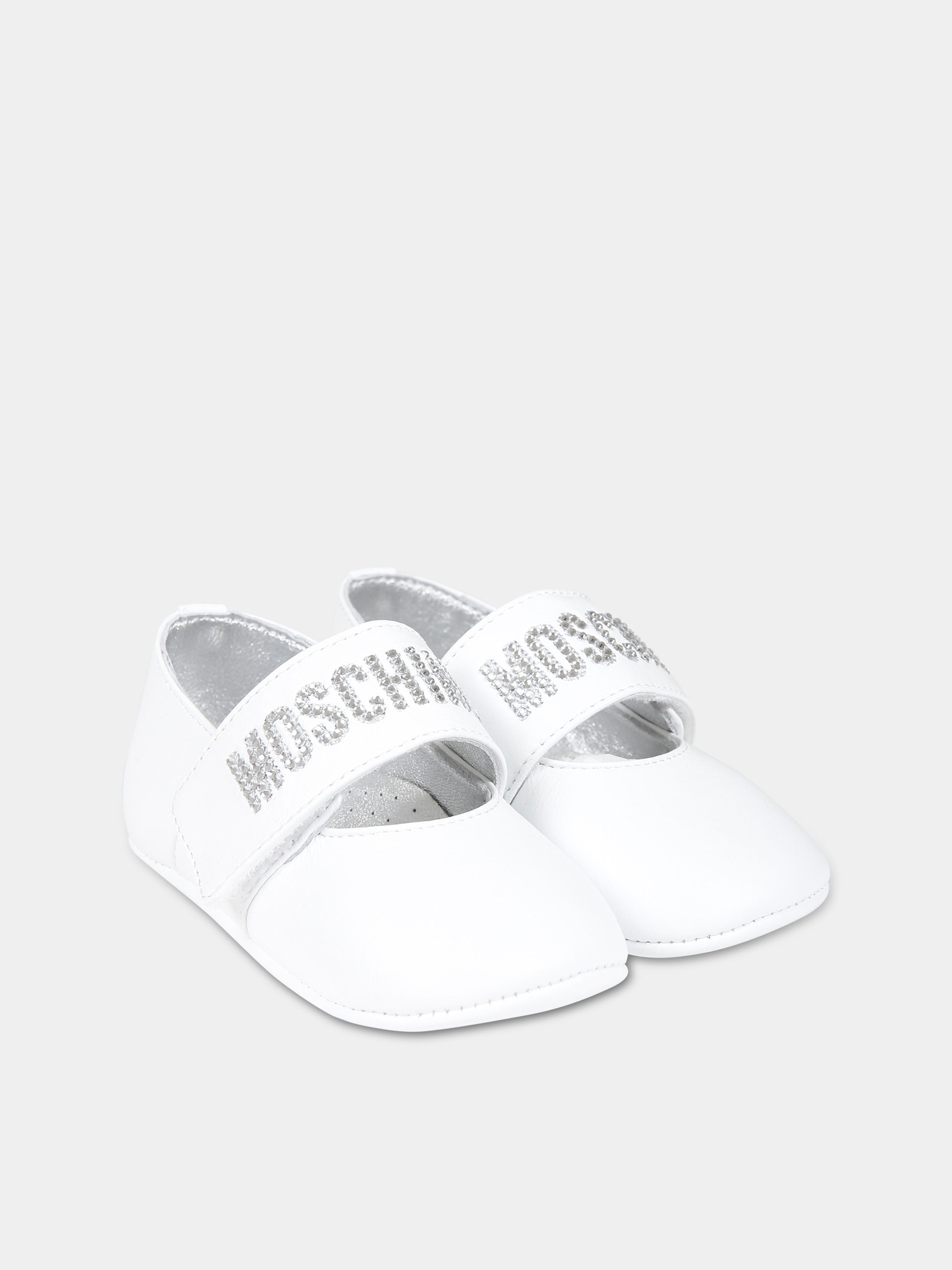 Ballerine bianche per neonata con logo,Moschino Kids,75804 75811 2