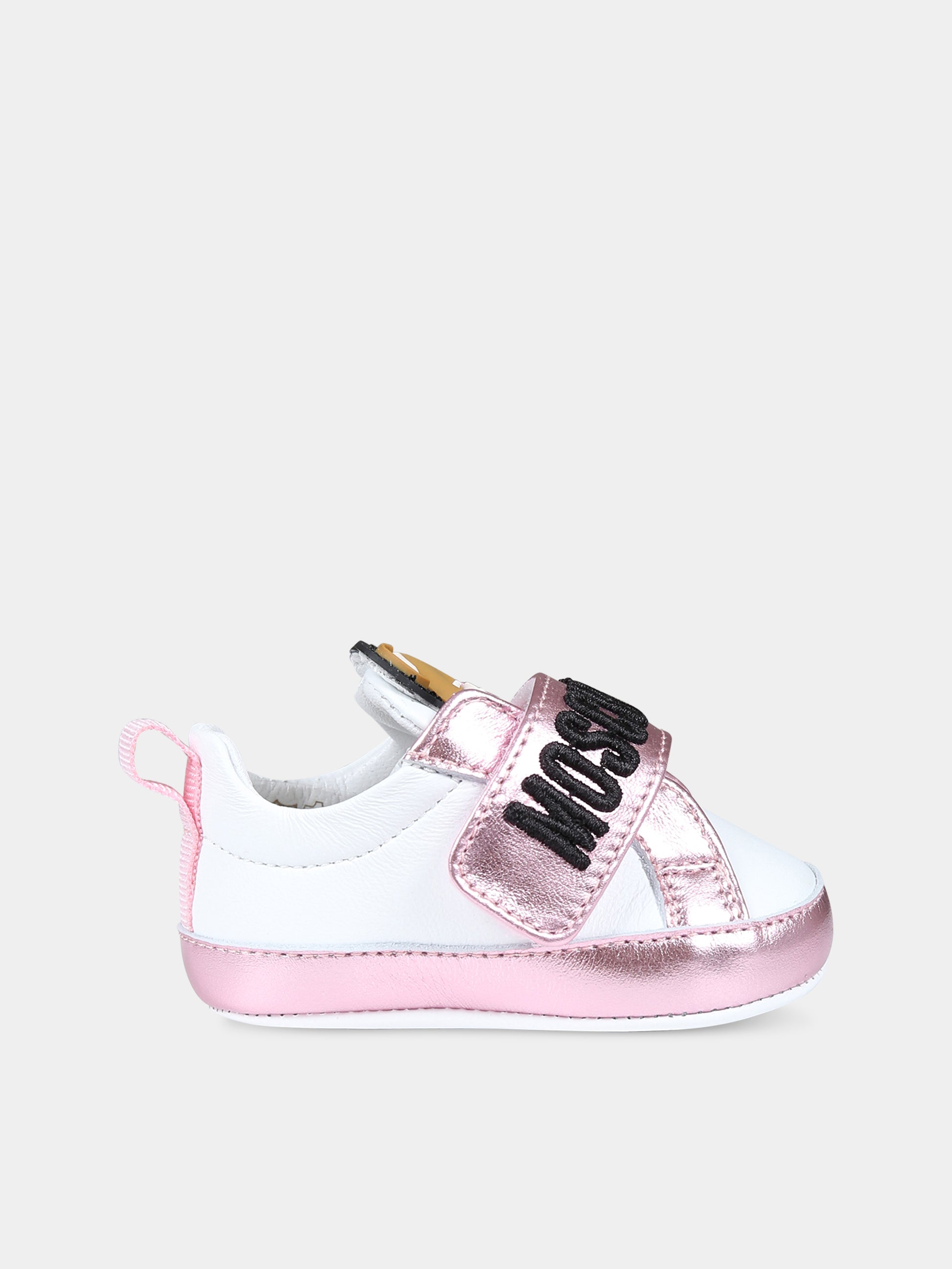 Sneakers rosa per neonata con Teddy bear e logo,Moschino Kids,75821 1
