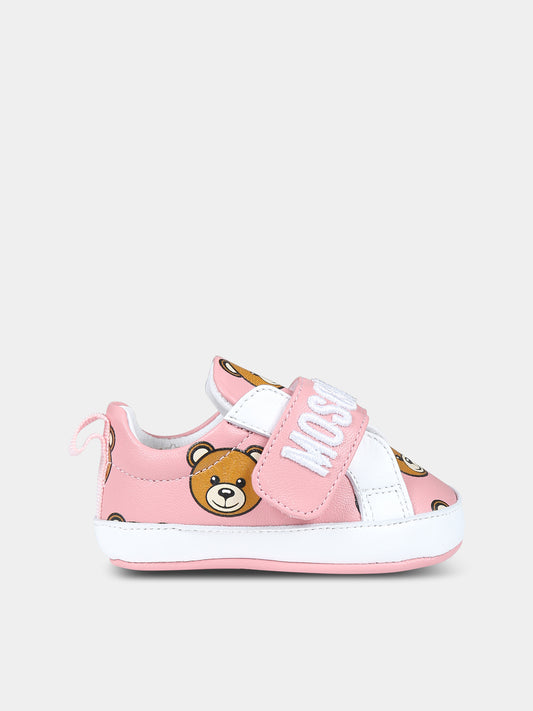 Sneakers rosa per neonata con Teddy bear e logo,Moschino Kids,75810 2