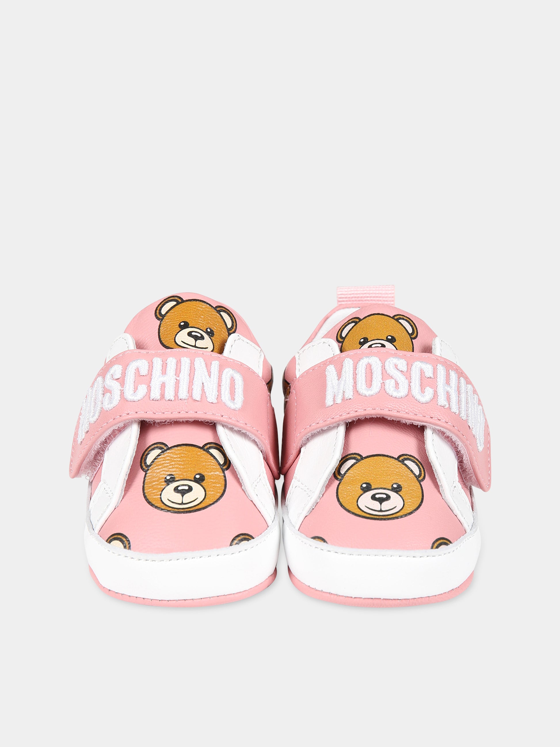 Sneakers rosa per neonata con Teddy bear e logo,Moschino Kids,75810 2