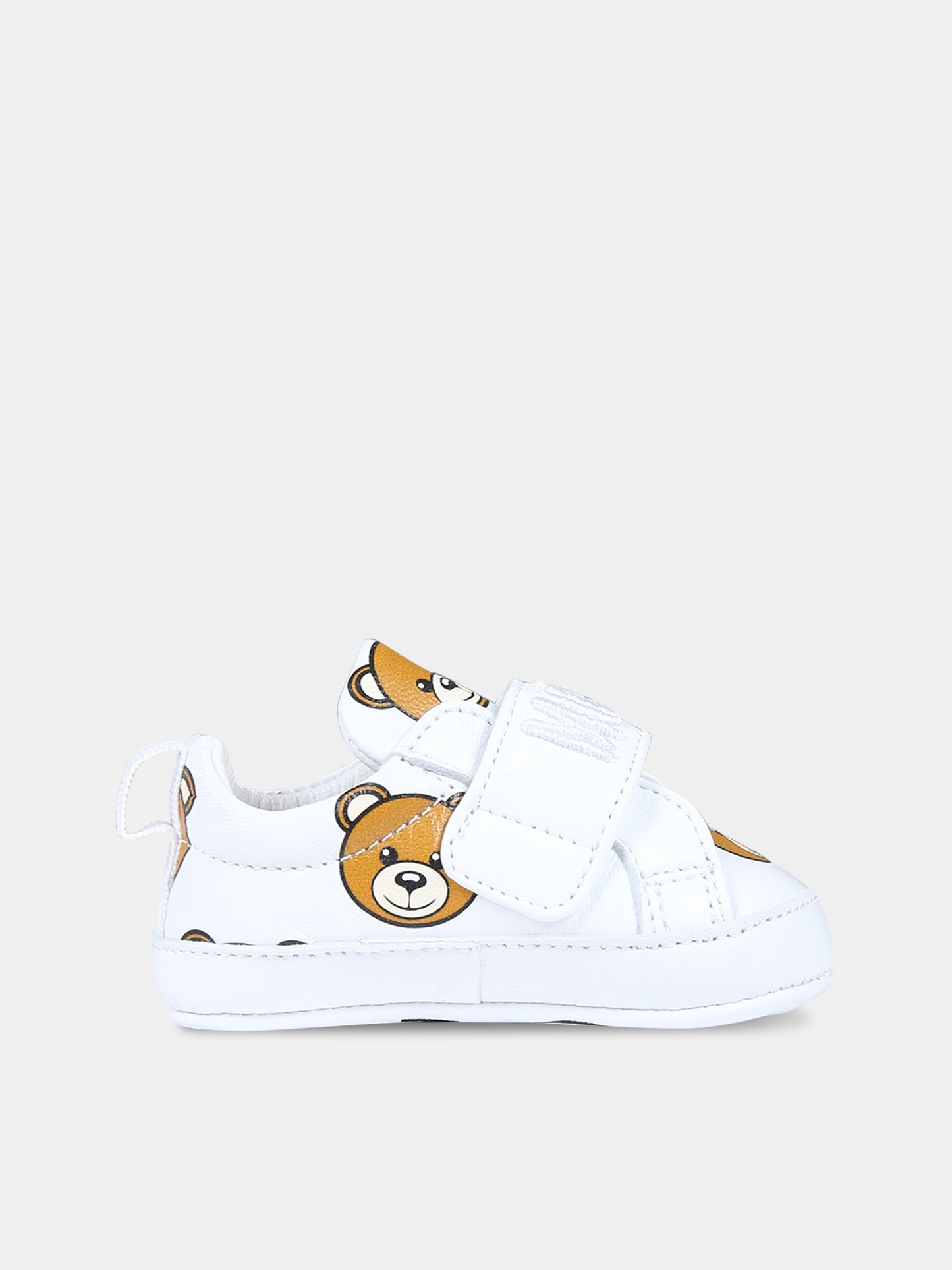 Sneakers bianche per neonati con Teddy bear e logo,Moschino Kids,75810 GLOVE BIANCO