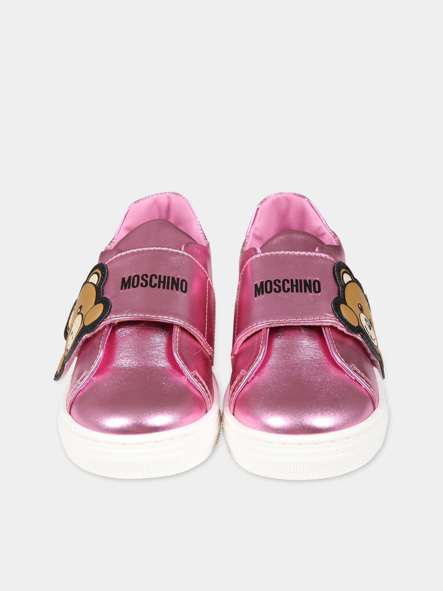 Sneakers fucsia per bambina con Teddy Bear e logo,Moschino Kids,75874 2