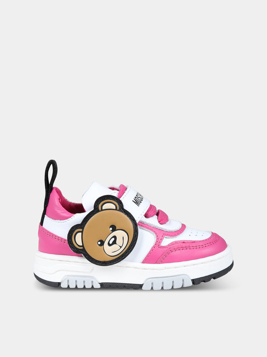 Sneakers fucsia per bambina con Teddy  Bear e logo,Moschino Kids,75898 3