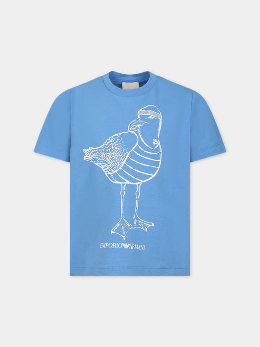 T-shirt azzurra per bambino con logo e stampa,Armani Junior,6R4T6B 3J52Z 0786