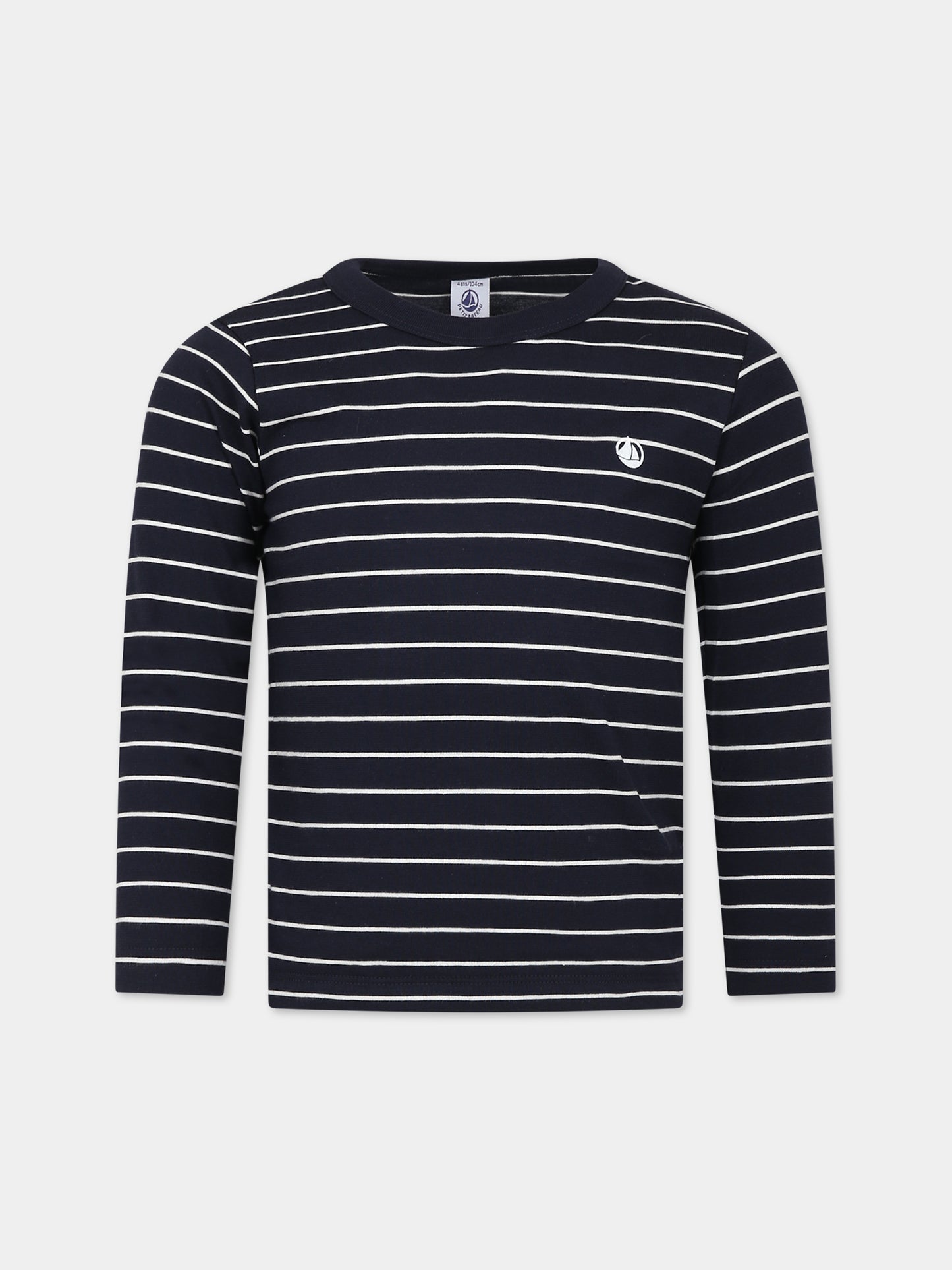 T-shirt blu per bambino con logo,Petit Bateau,A080S 01