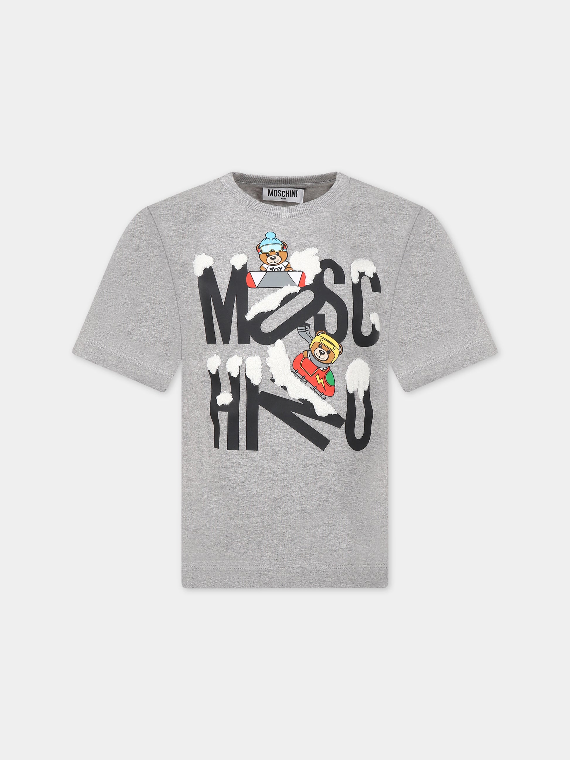 T-shirt grigia per bambini con Teddy Bears e logo,Moschino Kids,HPM03S LBA22 60901