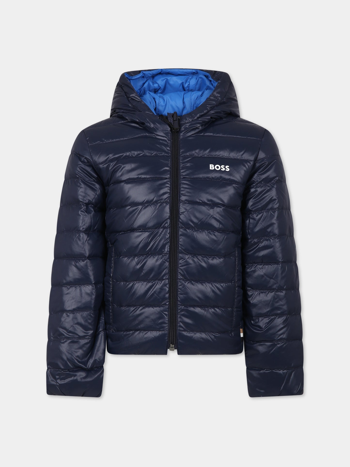 Piumino blu reversibile per bambino con logo,Boss,J26516 849