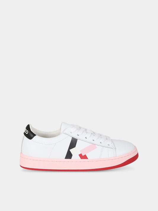 Sneakers bianche per bambina con logo,Kenzo Kids,K19112 10P