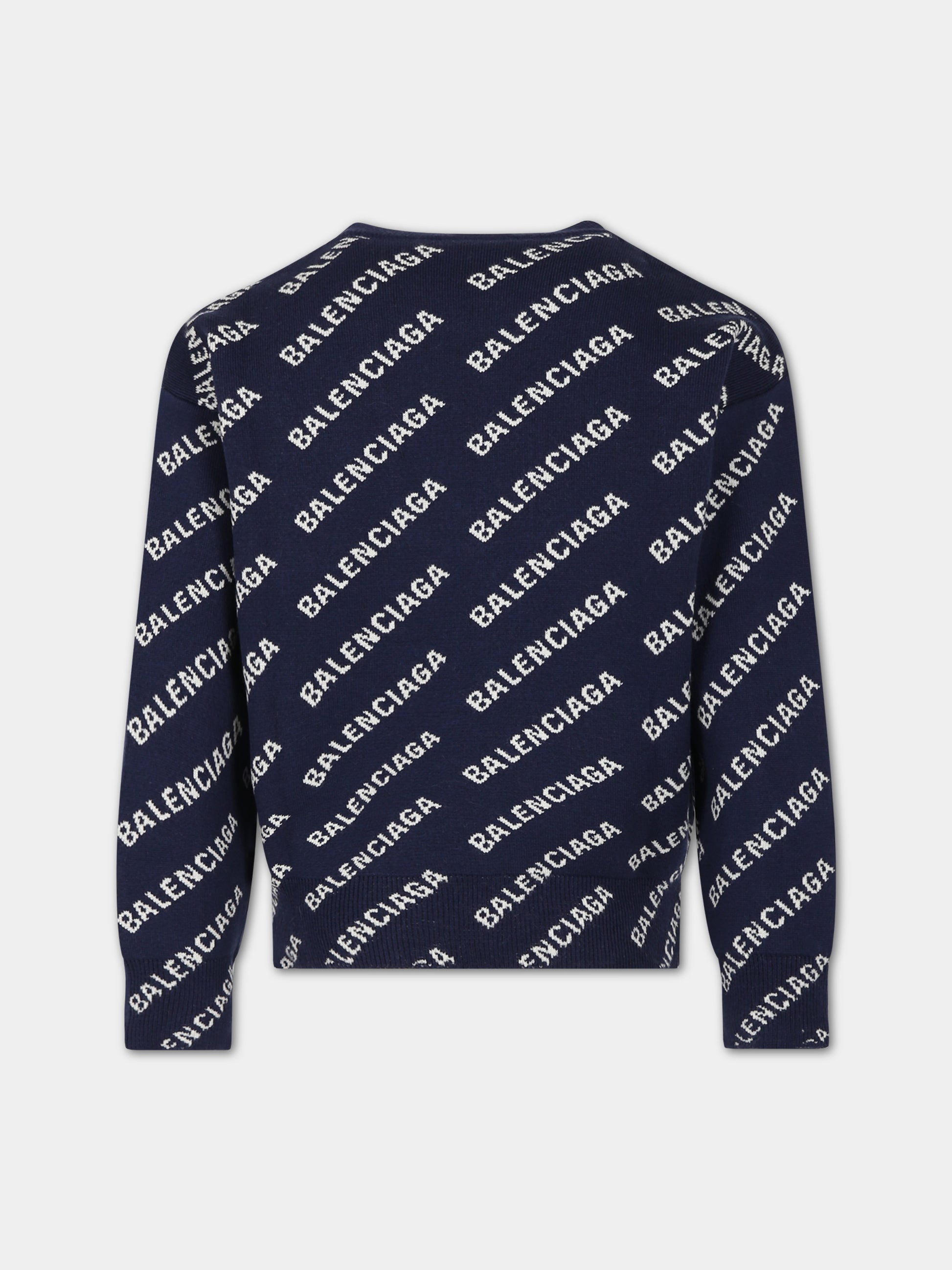 Maglione blu per bambini con logo,Balenciaga,744377 T3233 8502