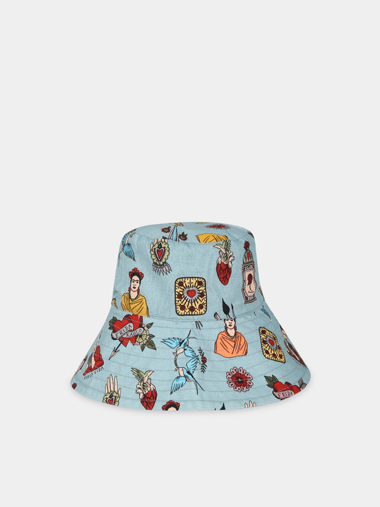 Cloche celeste per bambina con stampa,Atelier Parsmei,AMO/UNI/ACC/FRI