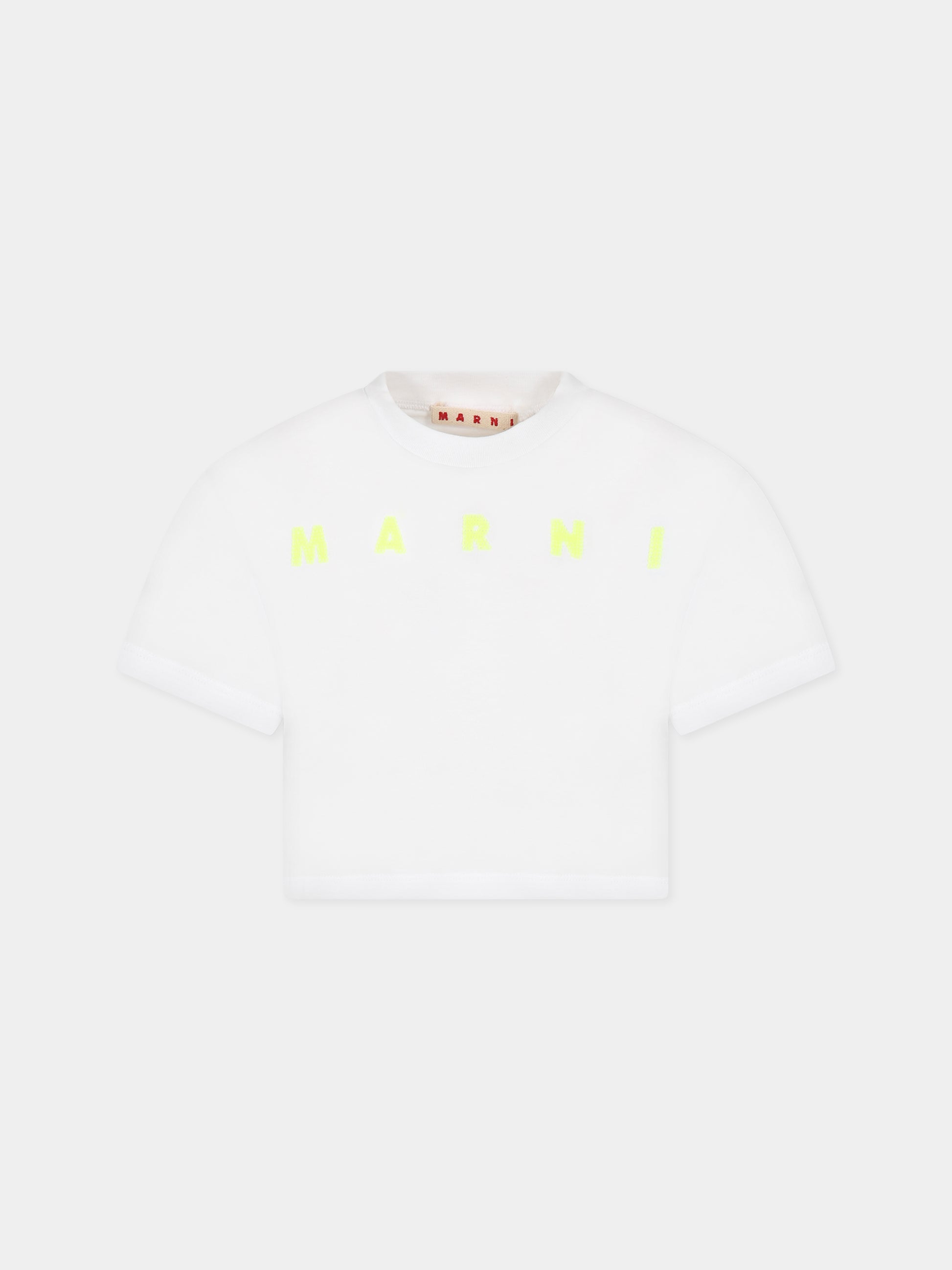 T-shirt bianca per bambina con logo,Marni Kids,M00695 M00NE 0M100