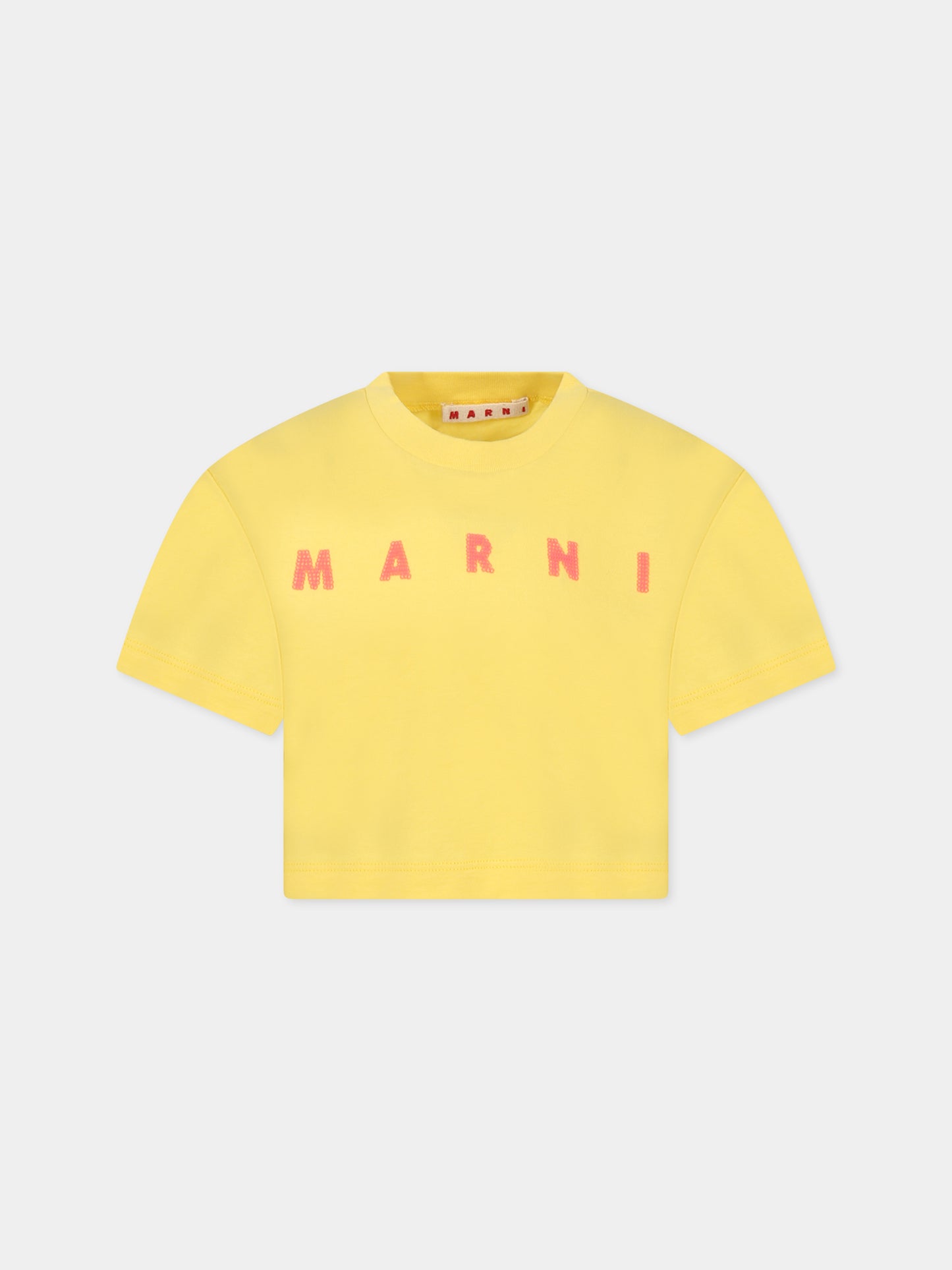 T-shirt gialla per bambina con logo,Marni Kids,M00695 M00NE 0M213