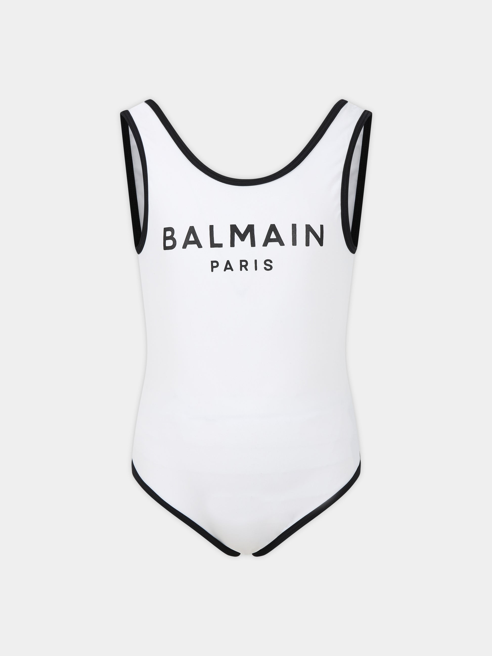 Costume bianco per bambina con logo,Balmain Kids,BSCA89 Z1172 100NE