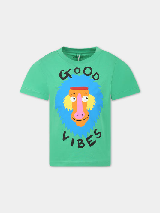 T-shirt verde per bambino con scimmia,Stella Mccartney Kids,TS8S01 Z0434 711