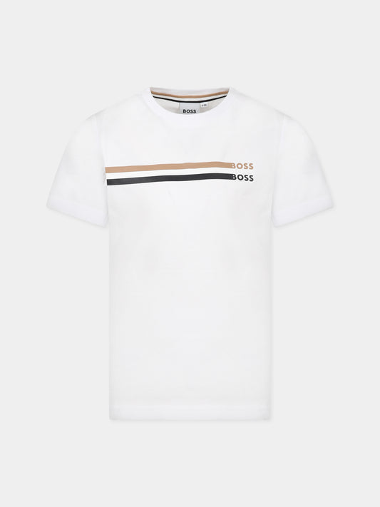T-shirt bianca per bambino con logo,Boss,J25O18 10P