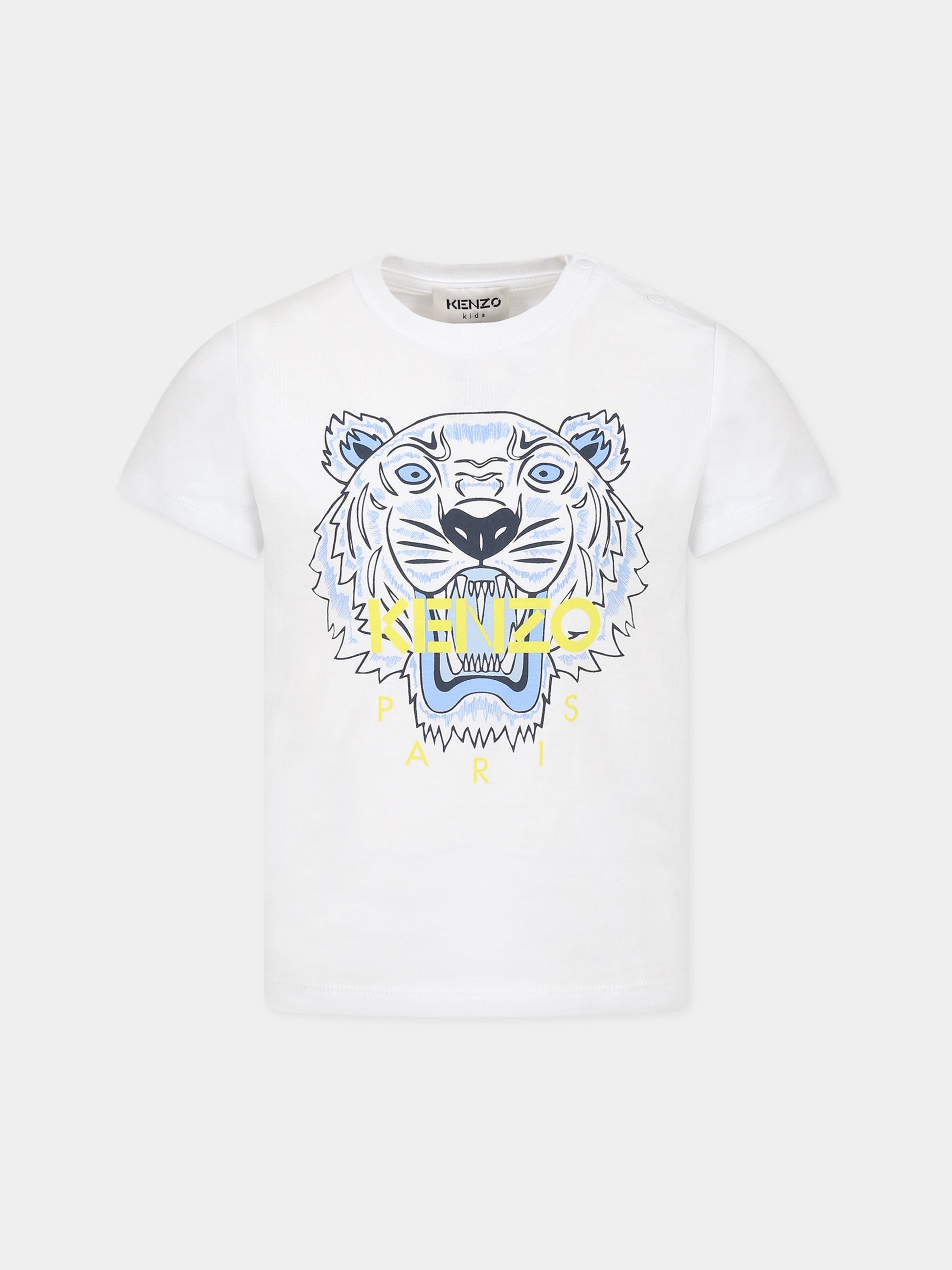 T-shirt bianca per neonato con Kotora e logo,Kenzo Kids,K05480 10B-