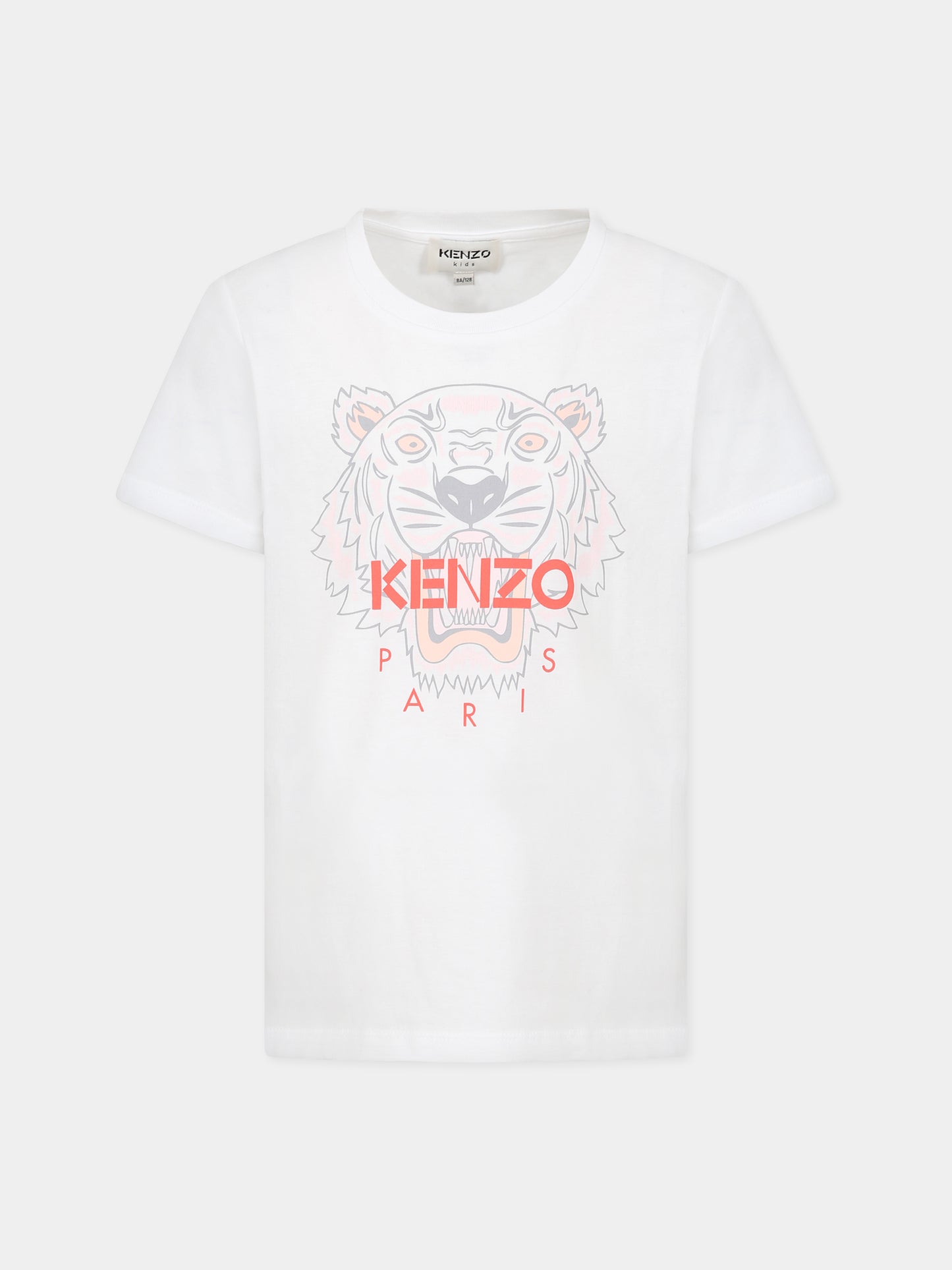 T-shirt bianca per bambina con Kotora e logo,Kenzo Kids,K15662 10B