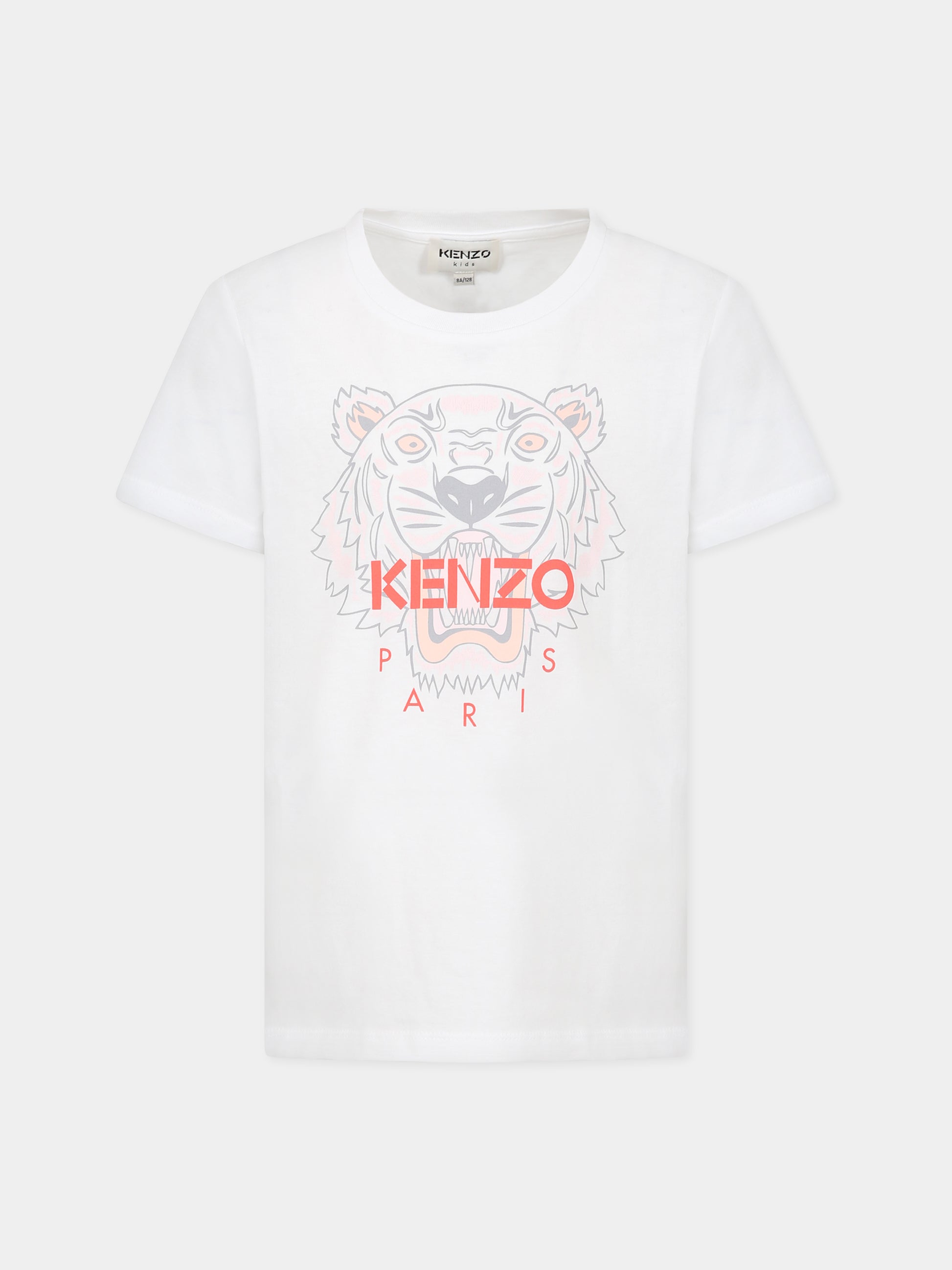 T-shirt bianca per bambina con Kotora e logo,Kenzo Kids,K15662 10B