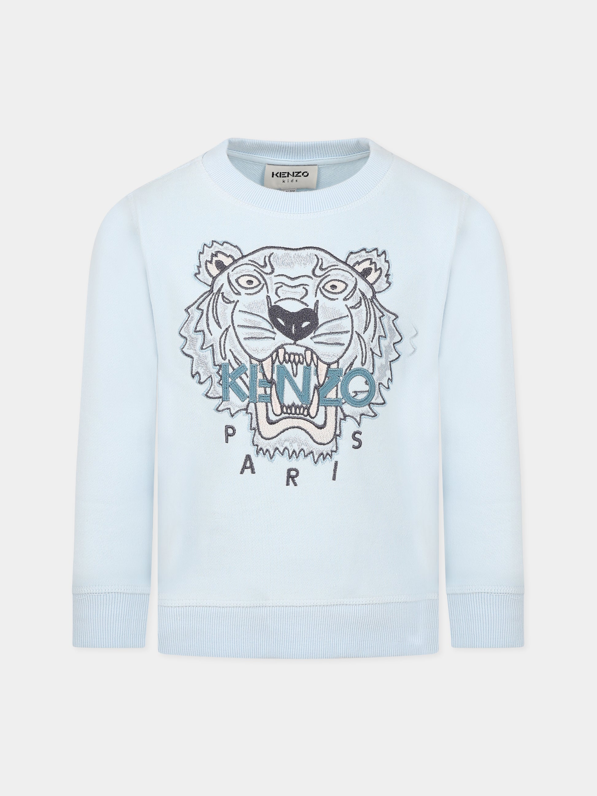 Felpa celeste per bambino con Kotora e logo,Kenzo Kids,K25801 78B