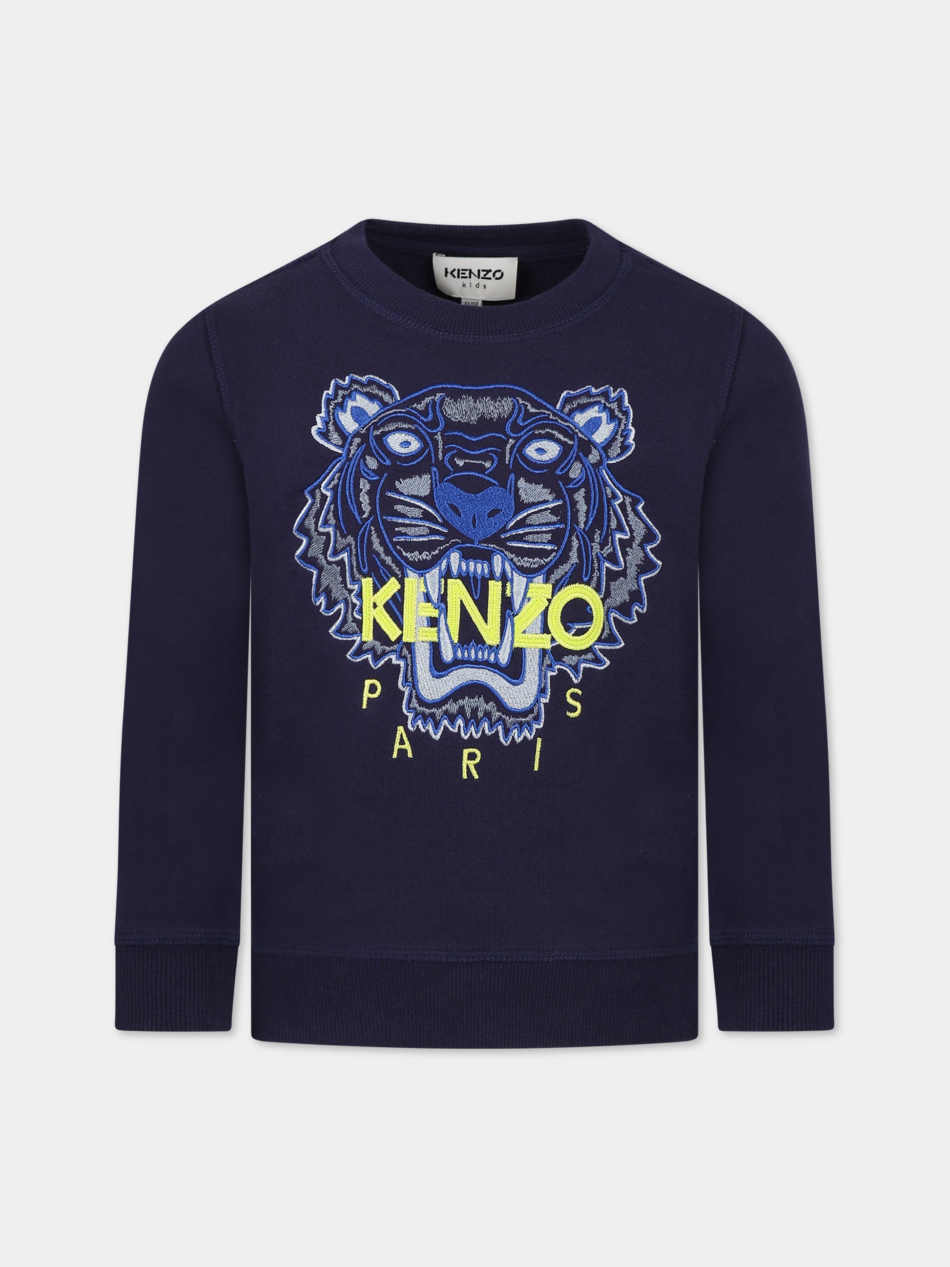 Felpa blu per bambino con Kotora e logo,Kenzo Kids,K25801 85M