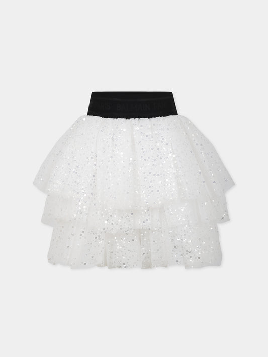 Gonna bianca per bambina con logo,Balmain Kids,6O7040 OC440 101AG
