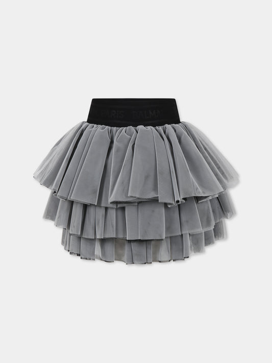 Gonna grigia per bambina con logo,Balmain Kids,6O7050 OB720 930