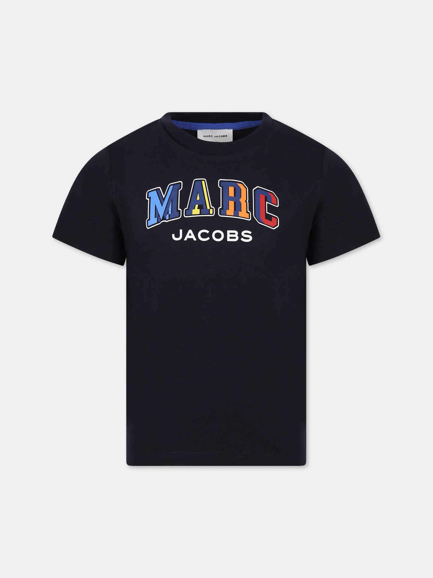 T-shirt blu per bambino con stampa logo,Little Marc Jacobs,W25593 84E