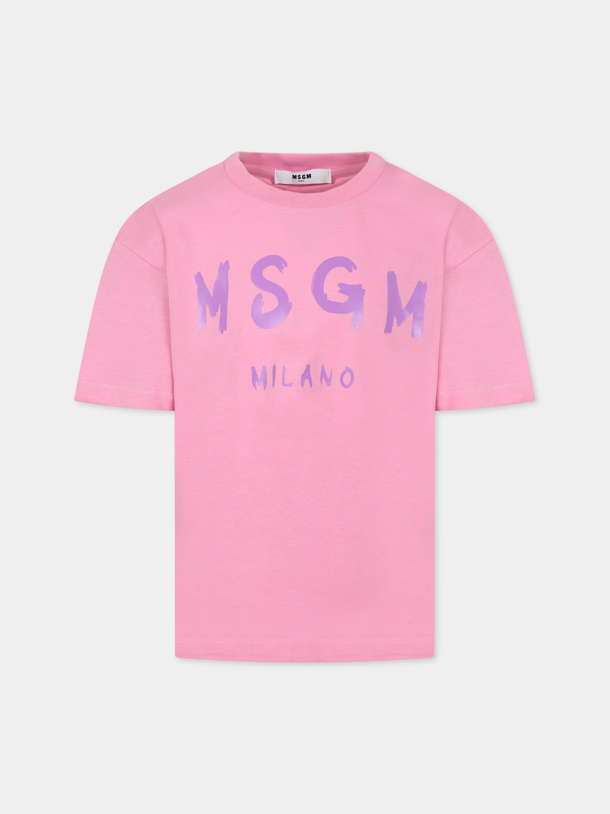 T-shirt rosa per bambina con logo,Msgm Kids,MS029315 042