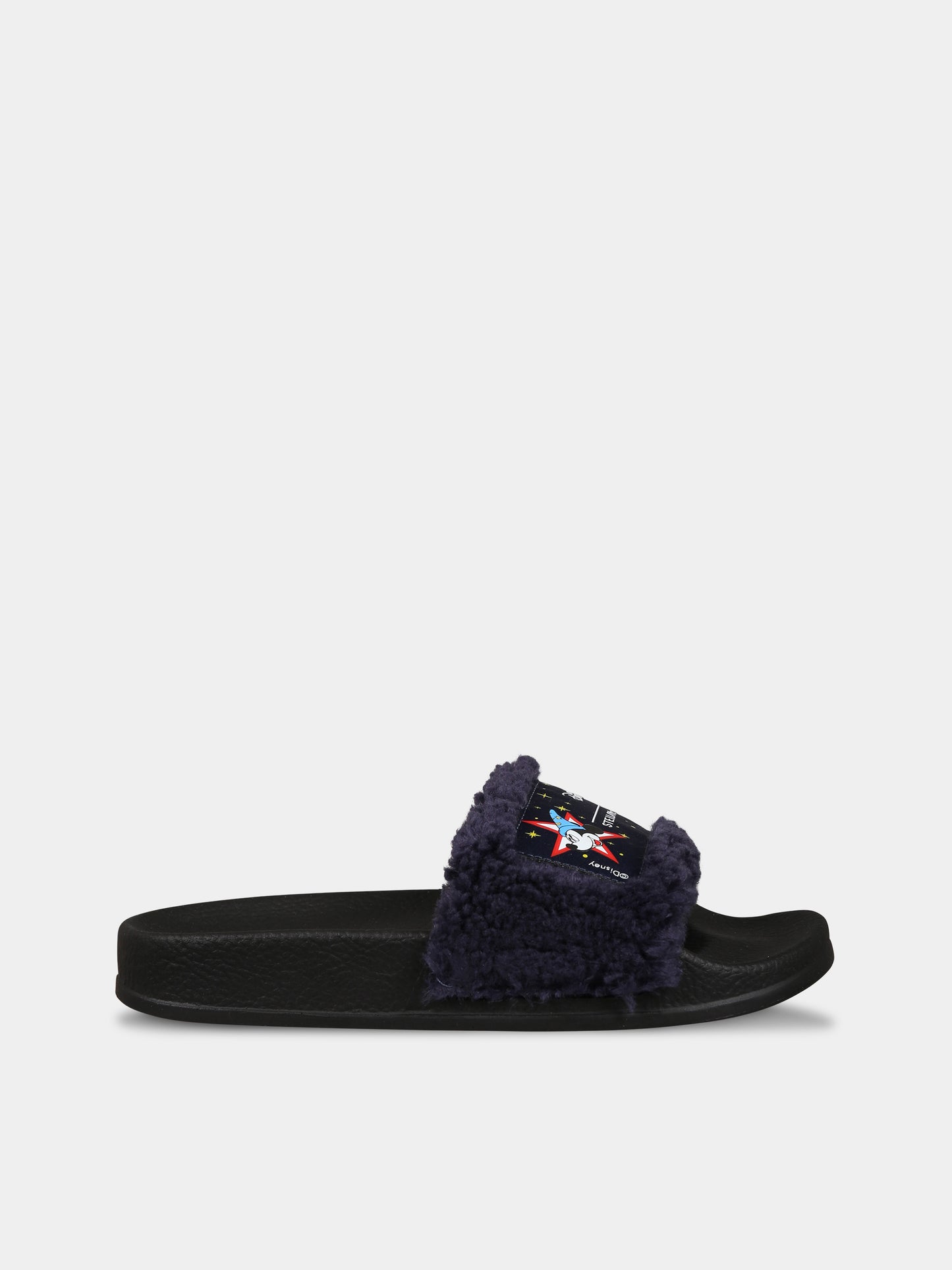 Ciabatte nere per bambino con logo e Topolino,Stella Mccartney Kids,8R0E56 Z1019 930BL
