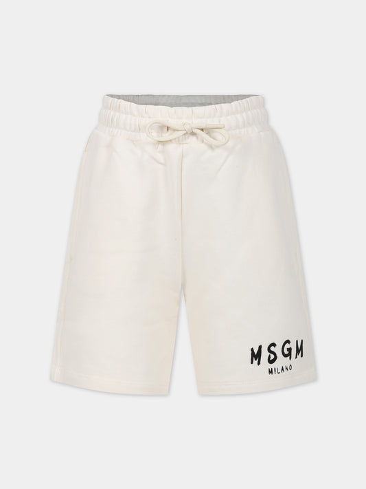 Shorts avorio per bambini con logo,Msgm Kids,MS029331 013
