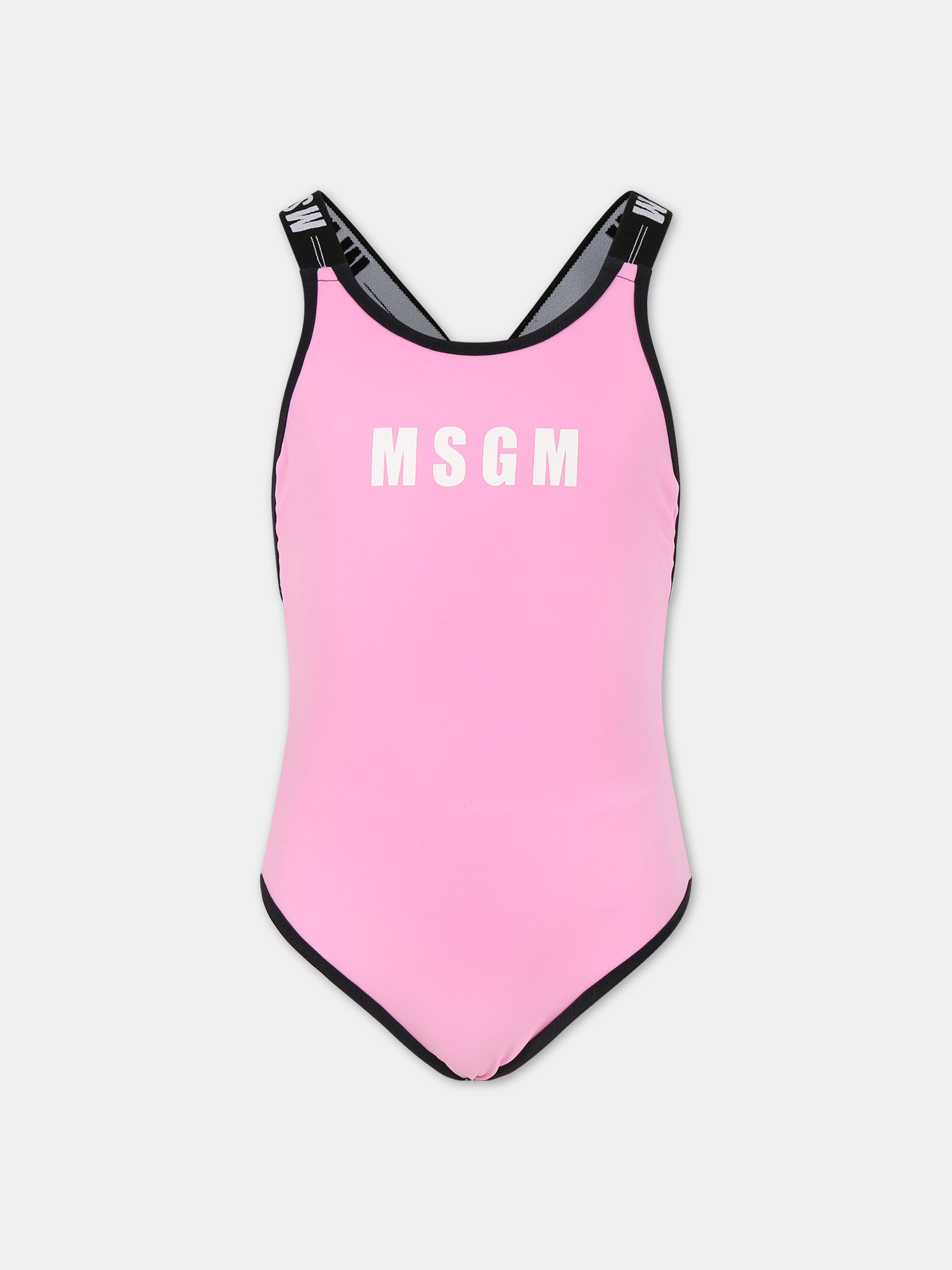 Costume rosa per bambina con logo,Msgm Kids,MS029343 042