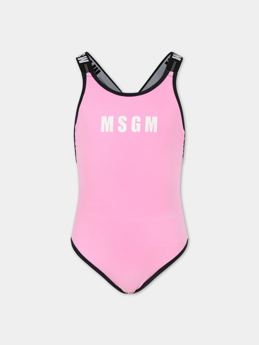 Costume rosa per bambina con logo,Msgm Kids,MS029343 042