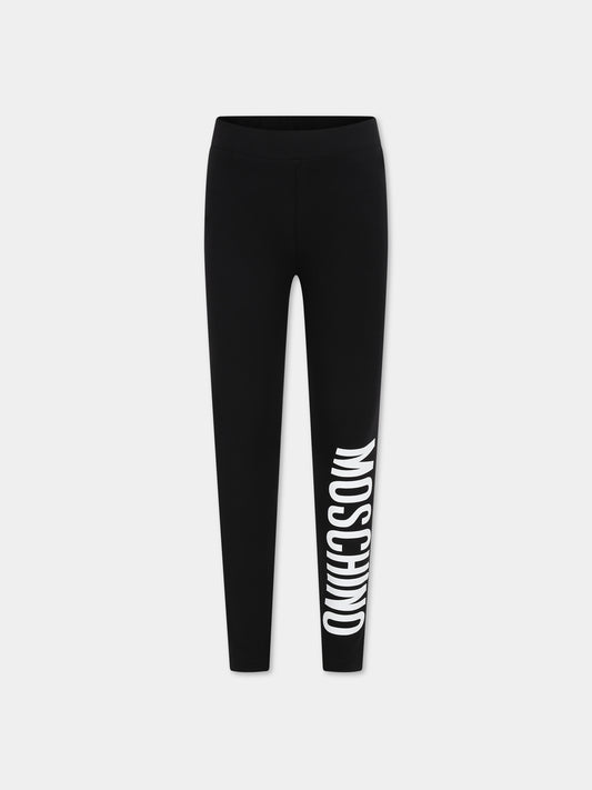 Leggings neri per bambina con logo,Moschino Kids,H4P047 LBA00 60100