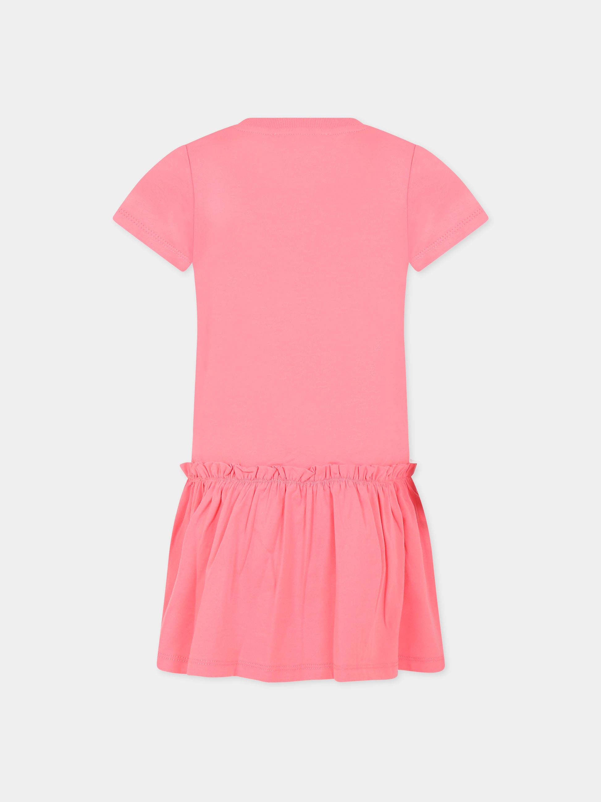 Vestito rosa per bambina con Teddy bear e fiori,Moschino Kids,HDV0CV LBA00 51047