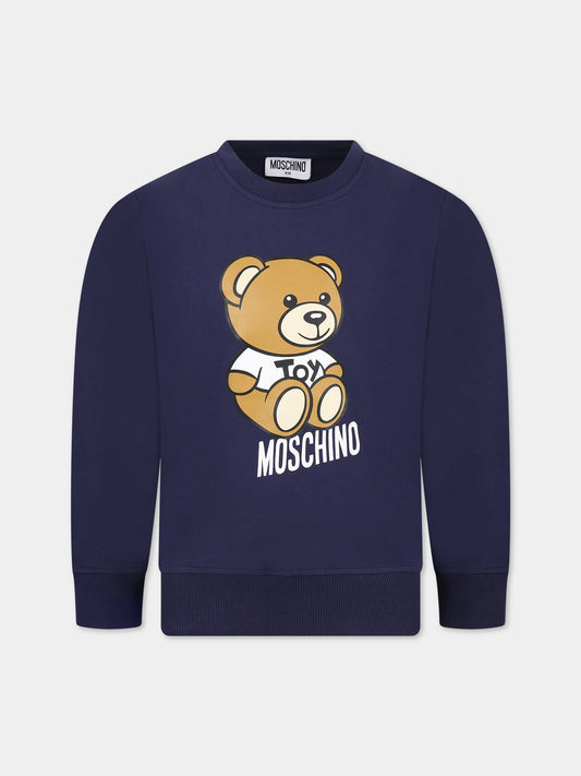 Felpa blu per bambini con Teddy Bear e logo,Moschino Kids,HRF05R LDA00 40016